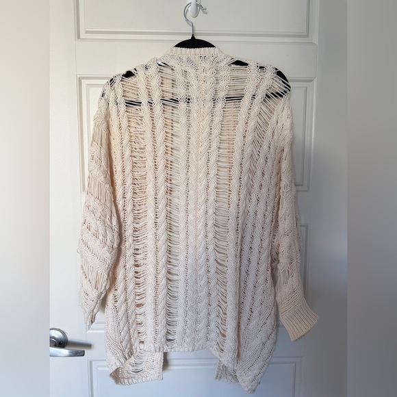 John + Jenn Open Knot Crochet Cardigan Natural Oversized Boho Chic Sweater XS - Picture 3 of 6